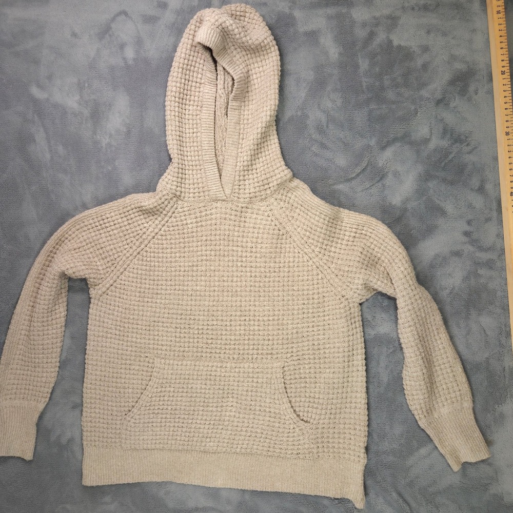 For The Republic Womens Waffle Knit Hoodie Sweater M Beige Wool Blend Raglan